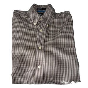 Haggar Men’s Long Sleeve Button Down Dress Shirt Plaid Tan Size Small